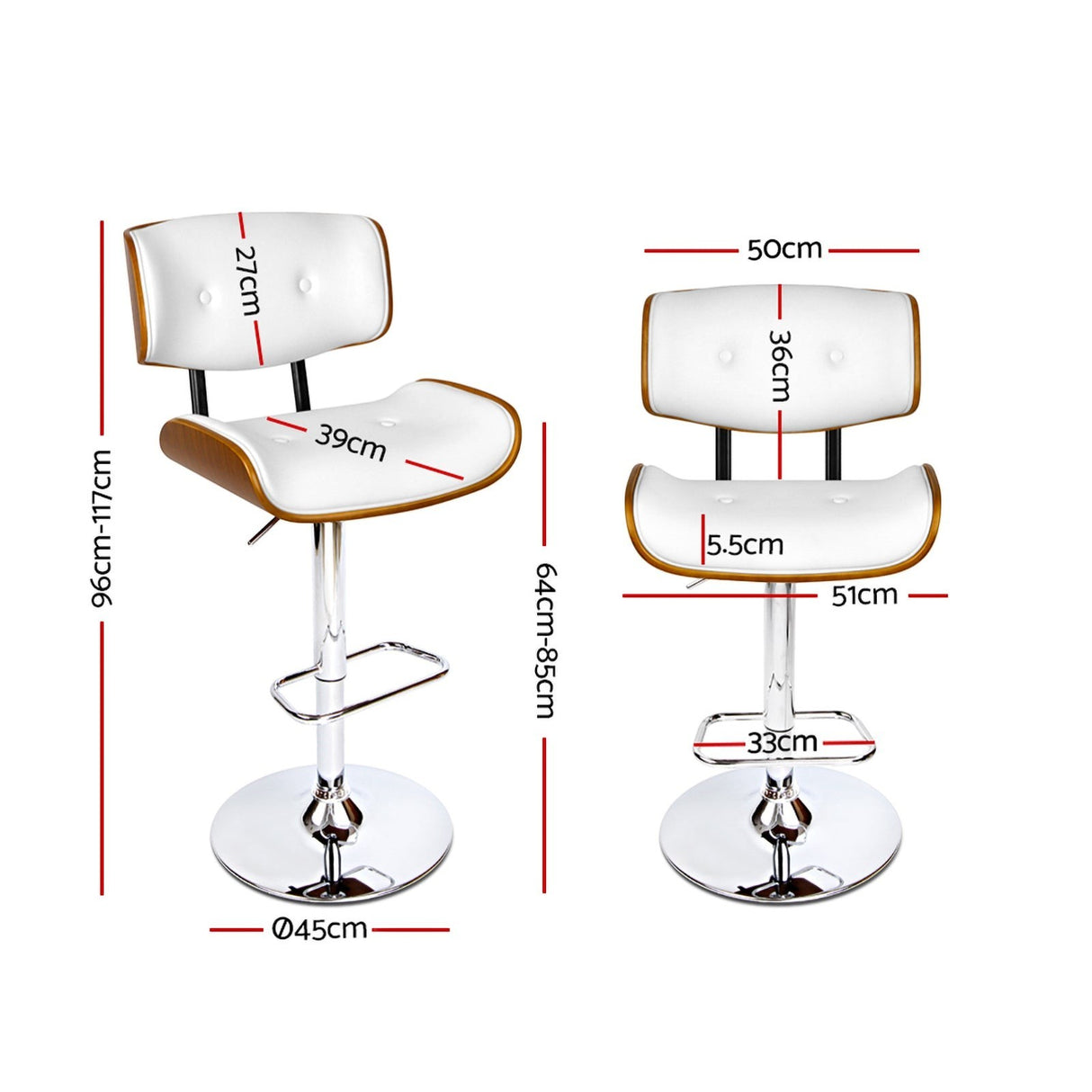Cowes wooden gas lift bar stool white beside a kitchen island