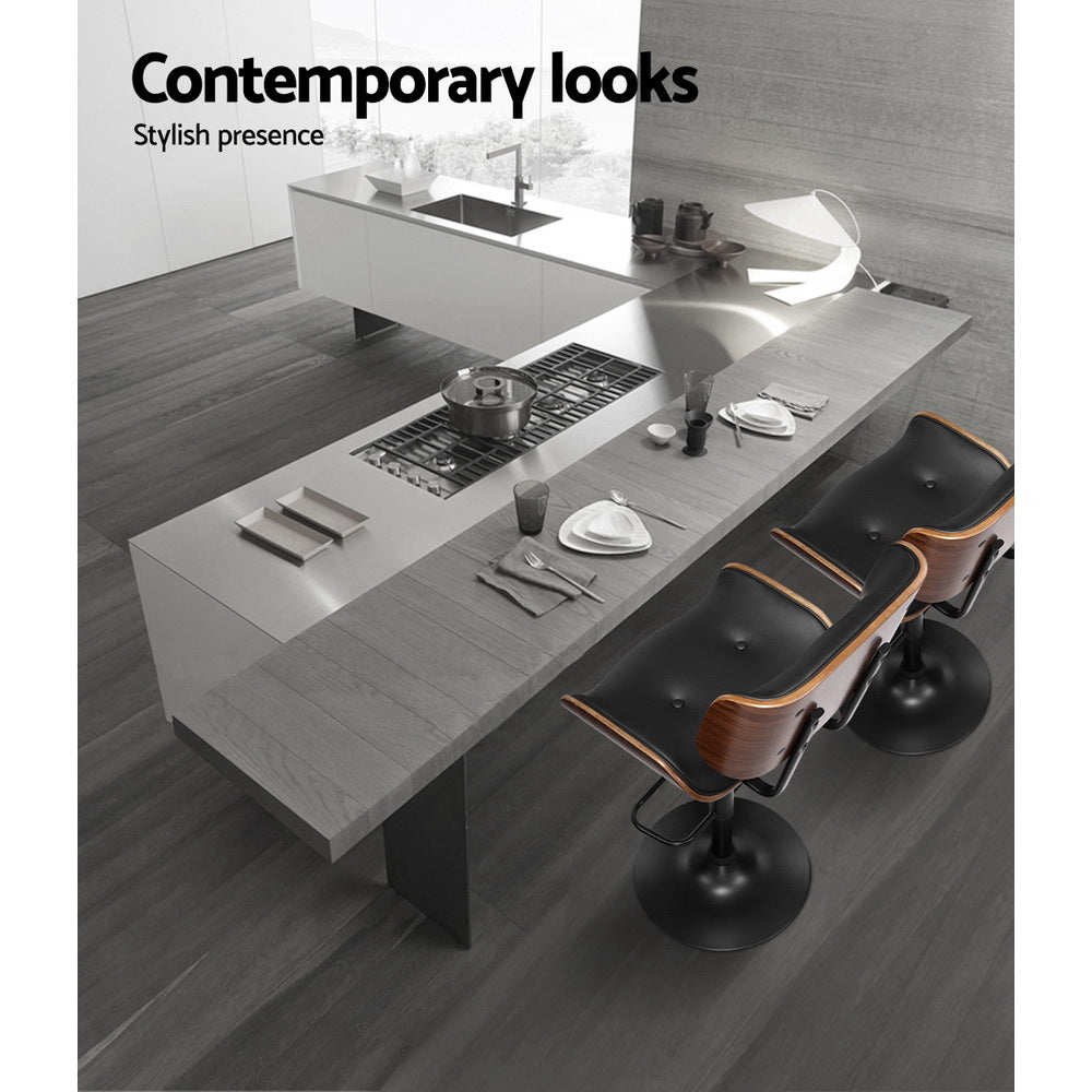 Artiss all black bar stool leather seat and gas lift detail — Allure Home Collections