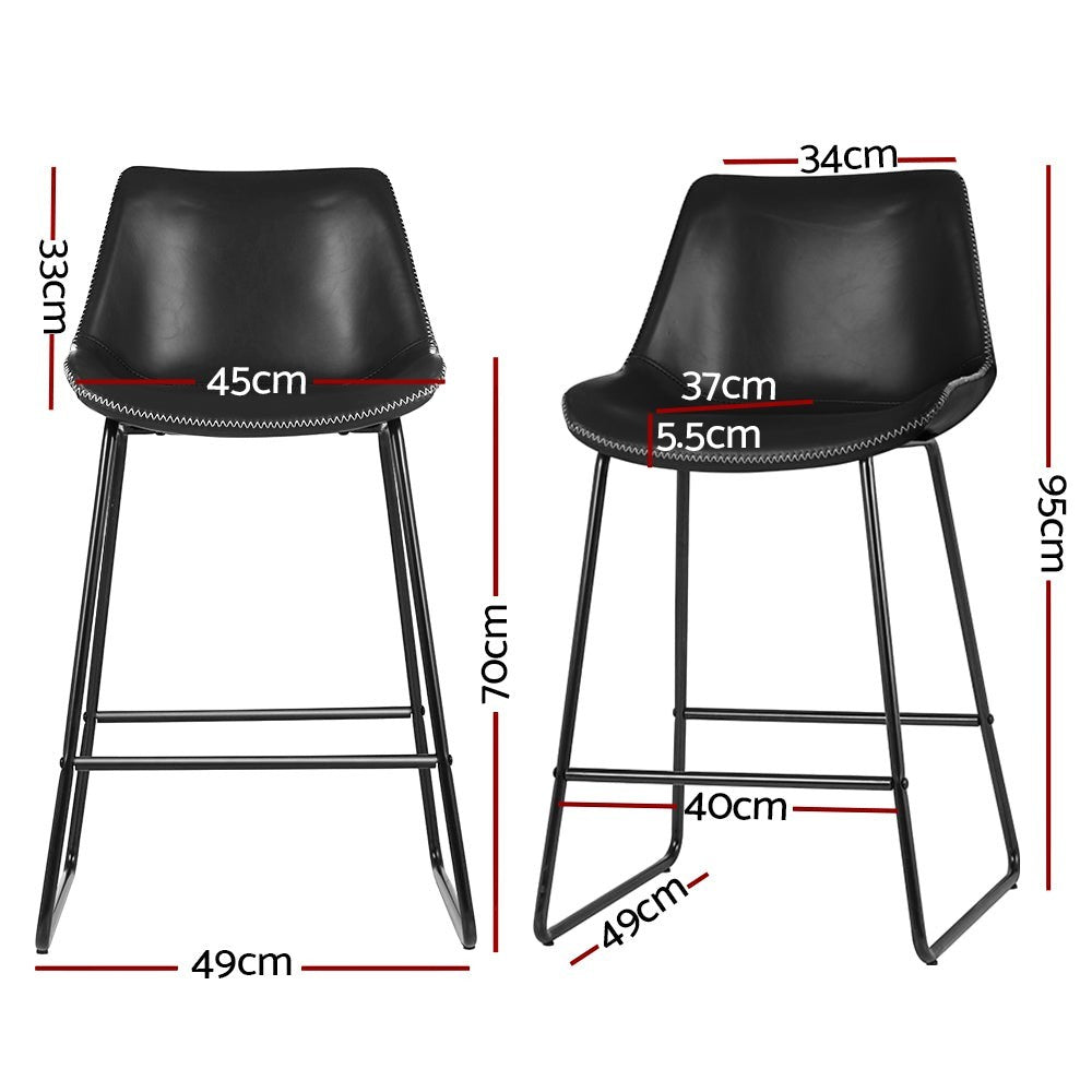 Camerons Bight black padded metal bar stool with stitched faux leather seat