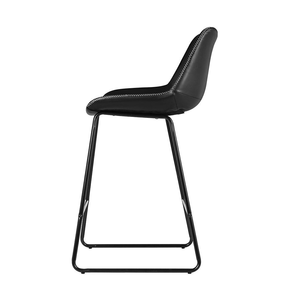 Camerons Bight black padded metal bar stool with stitched faux leather seat
