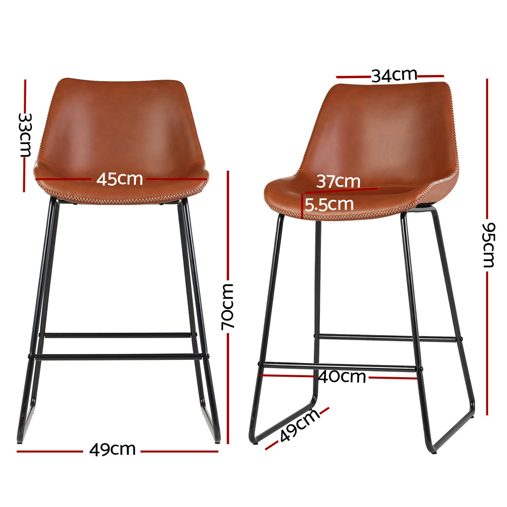 Artiss Fenella bar stool brown leather seat and metal frame detail — Allure Home Collections