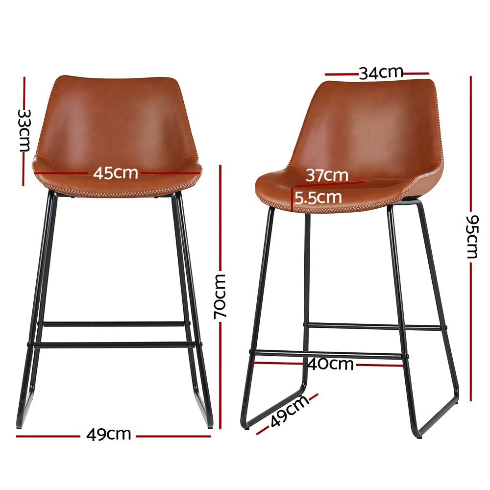 Camerons Bight brown padded metal bar stool with stitched faux leather seat