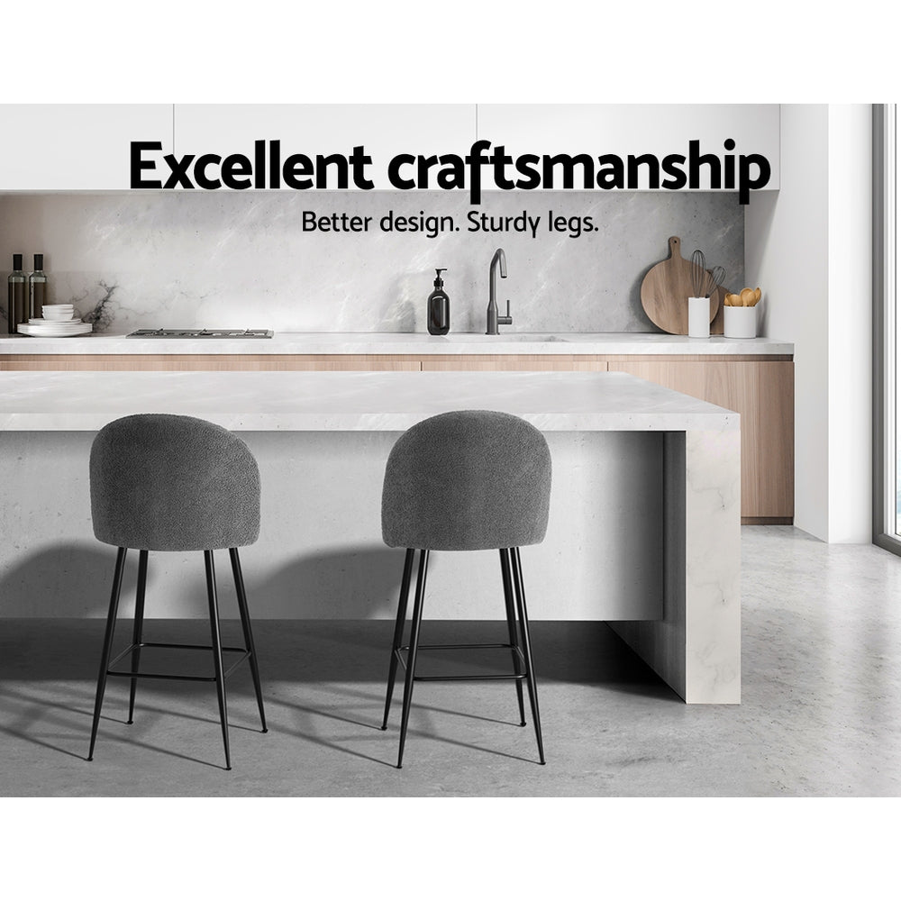 Artiss Fenille Sherpa Bar Stools - Set of 2