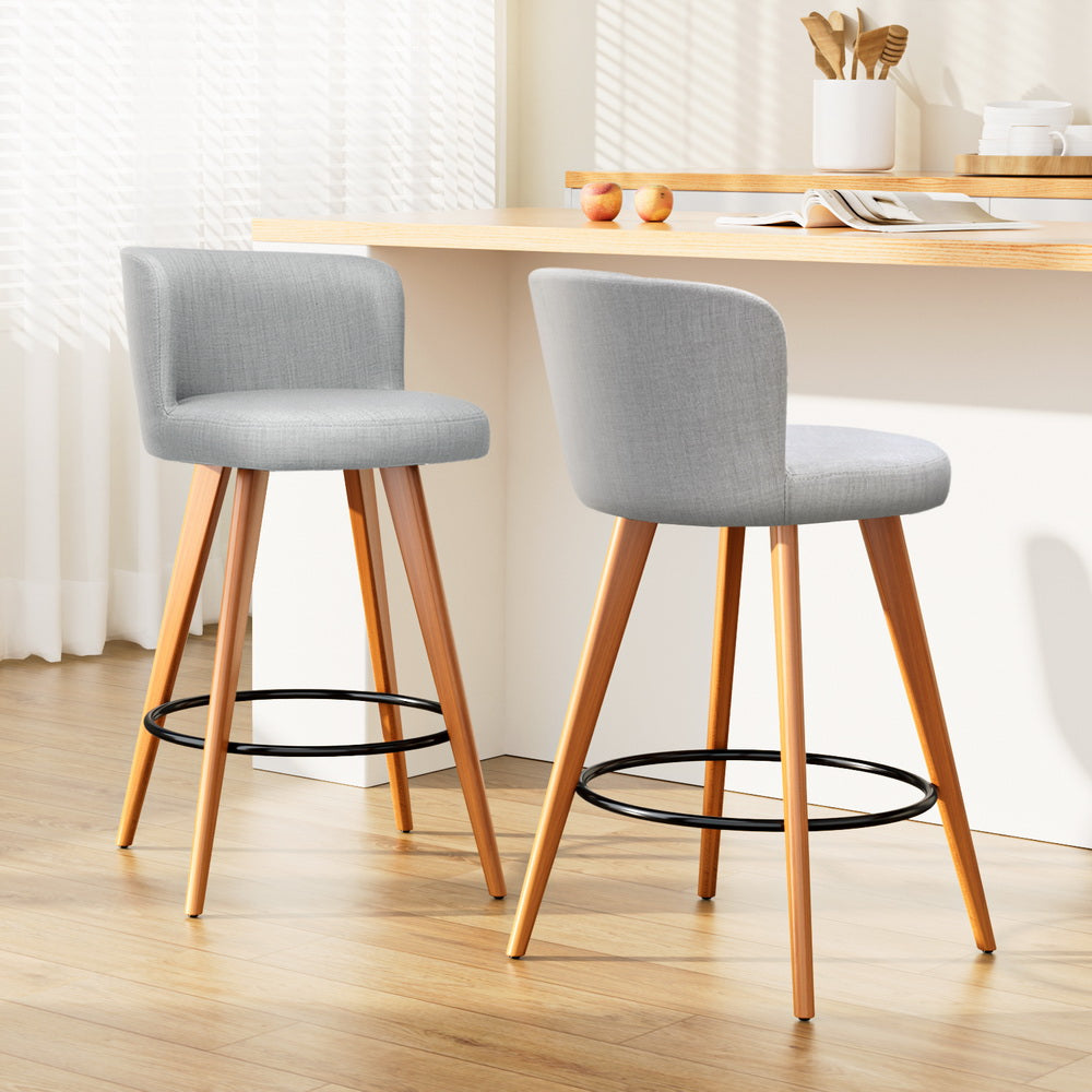 Artiss grey linen padded bar stools with wooden frame set of 2 — Allure Home Collections