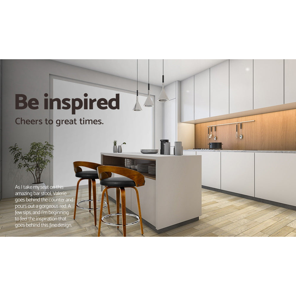 Four Artiss walnut swivel bar stools in contemporary kitchen — Allure Home Collections