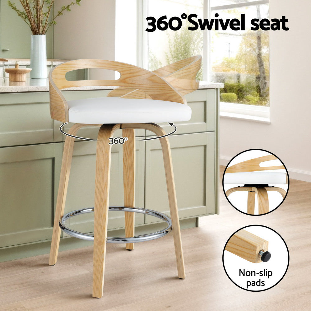 Side profile of Artiss low back swivel bar stool showing wooden frame — Allure Home Collections