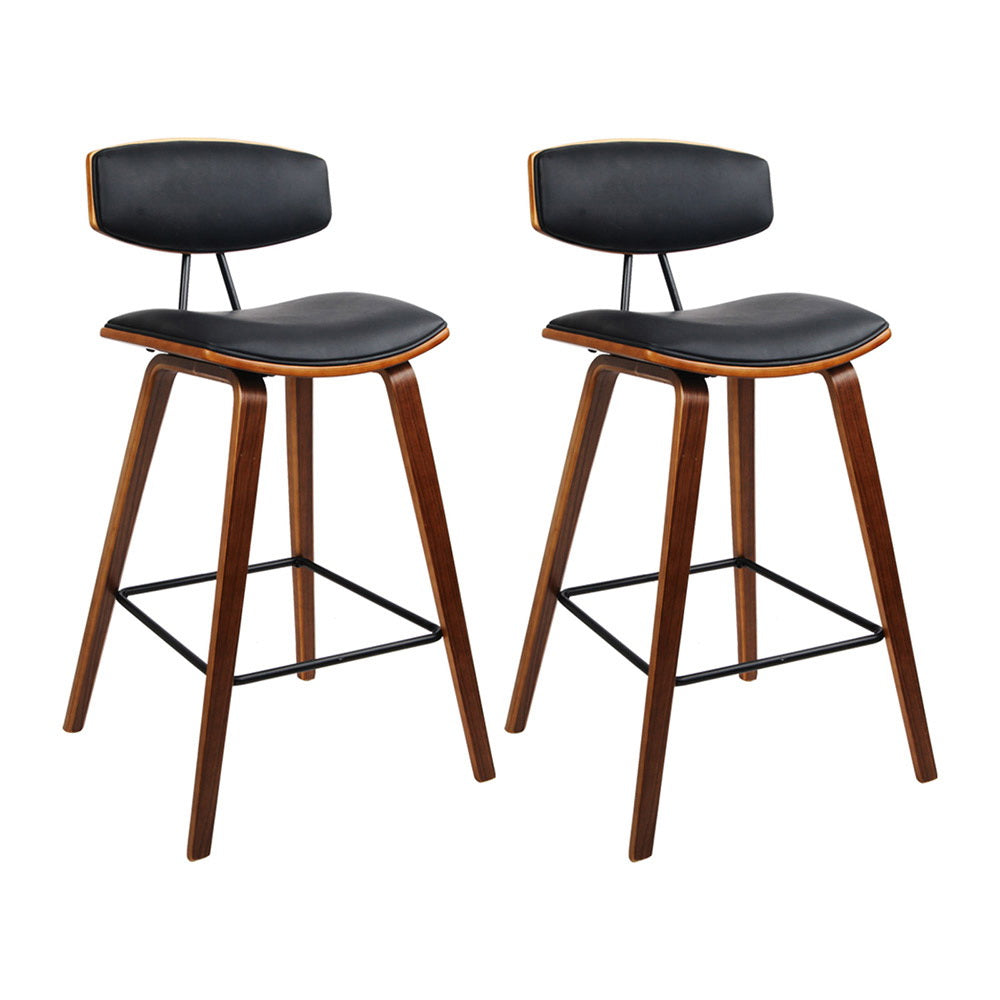 Artiss bar stool walnut wood finish and leather padded seat detail — Allure Home Collections