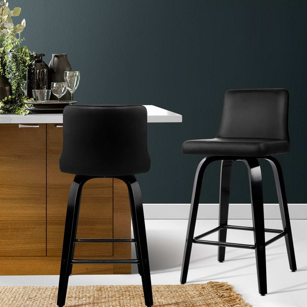 Pair of Artiss swivel leather wooden bar stools in contemporary kitchen — Allure Home Collections