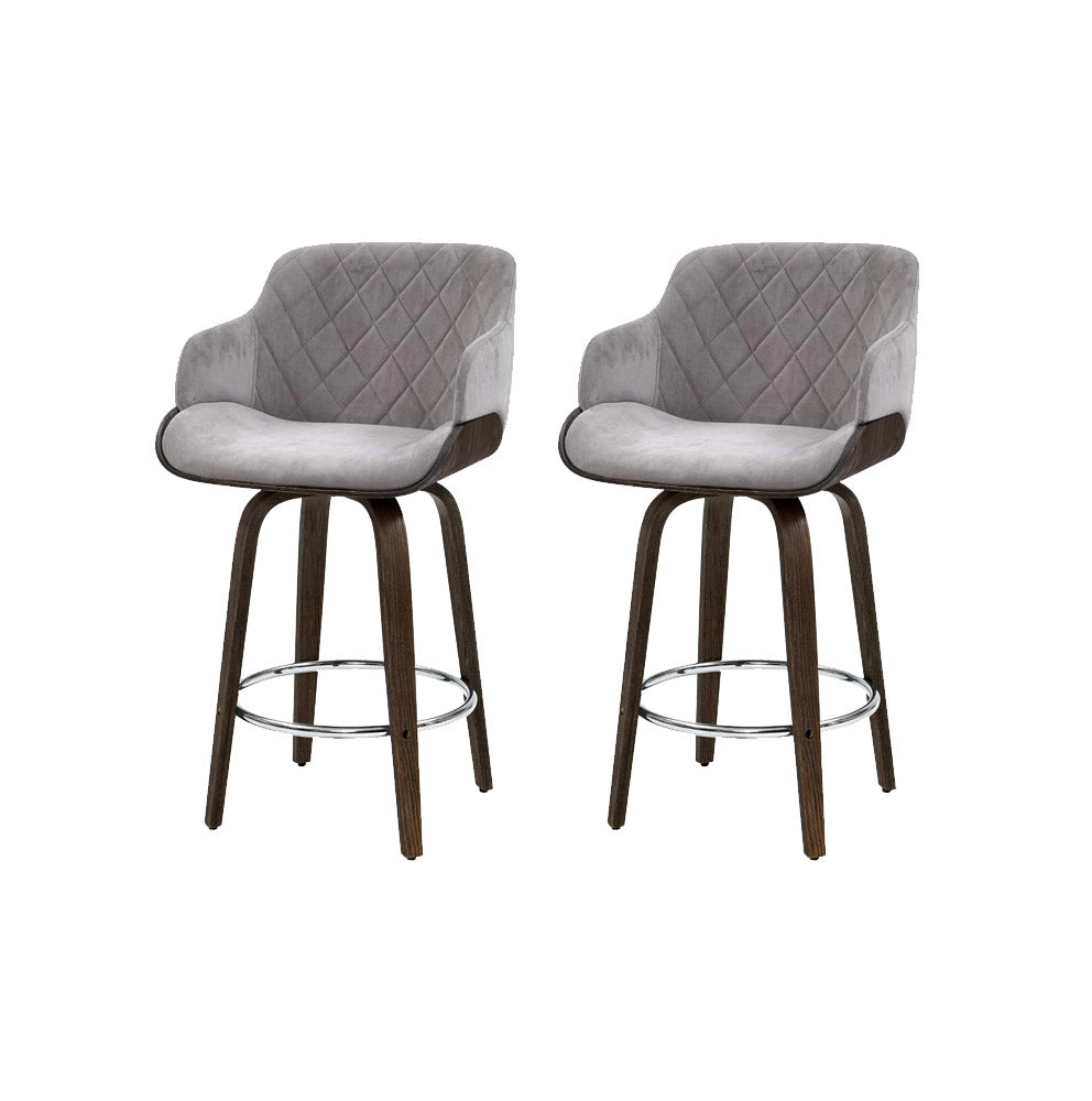 Rye Velvet Bar Stool, Grey 2pcs