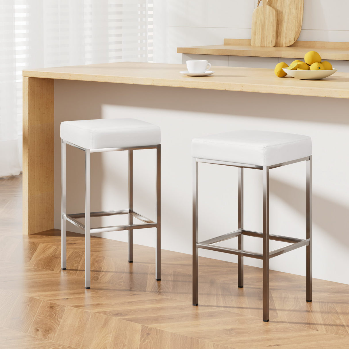 Artiss white PU leather padded bar stools set of 2 with metal base — Allure Home Collections