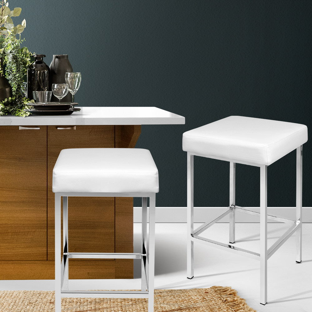 Pair of Artiss white padded bar stools in contemporary kitchen — Allure Home Collections
