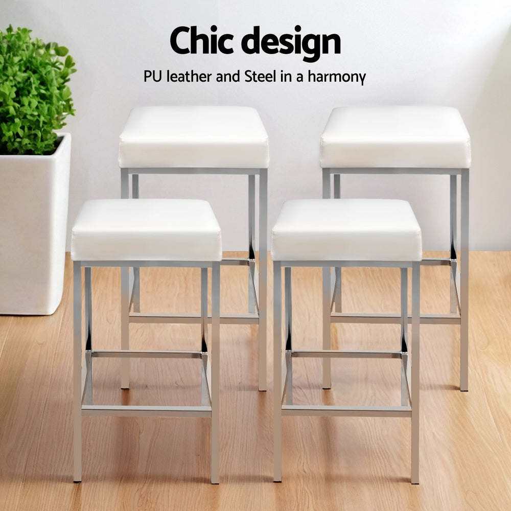 Side profile of Artiss white bar stool showing chrome legs and padded seat — Allure Home Collections