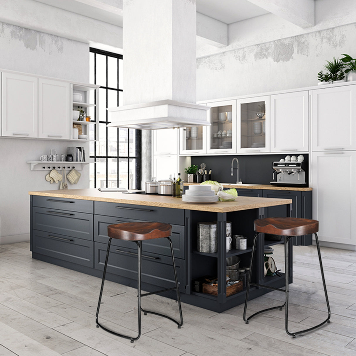 Artiss tractor seat bar stool retro pine seat and steel frame detail — Allure Home Collections