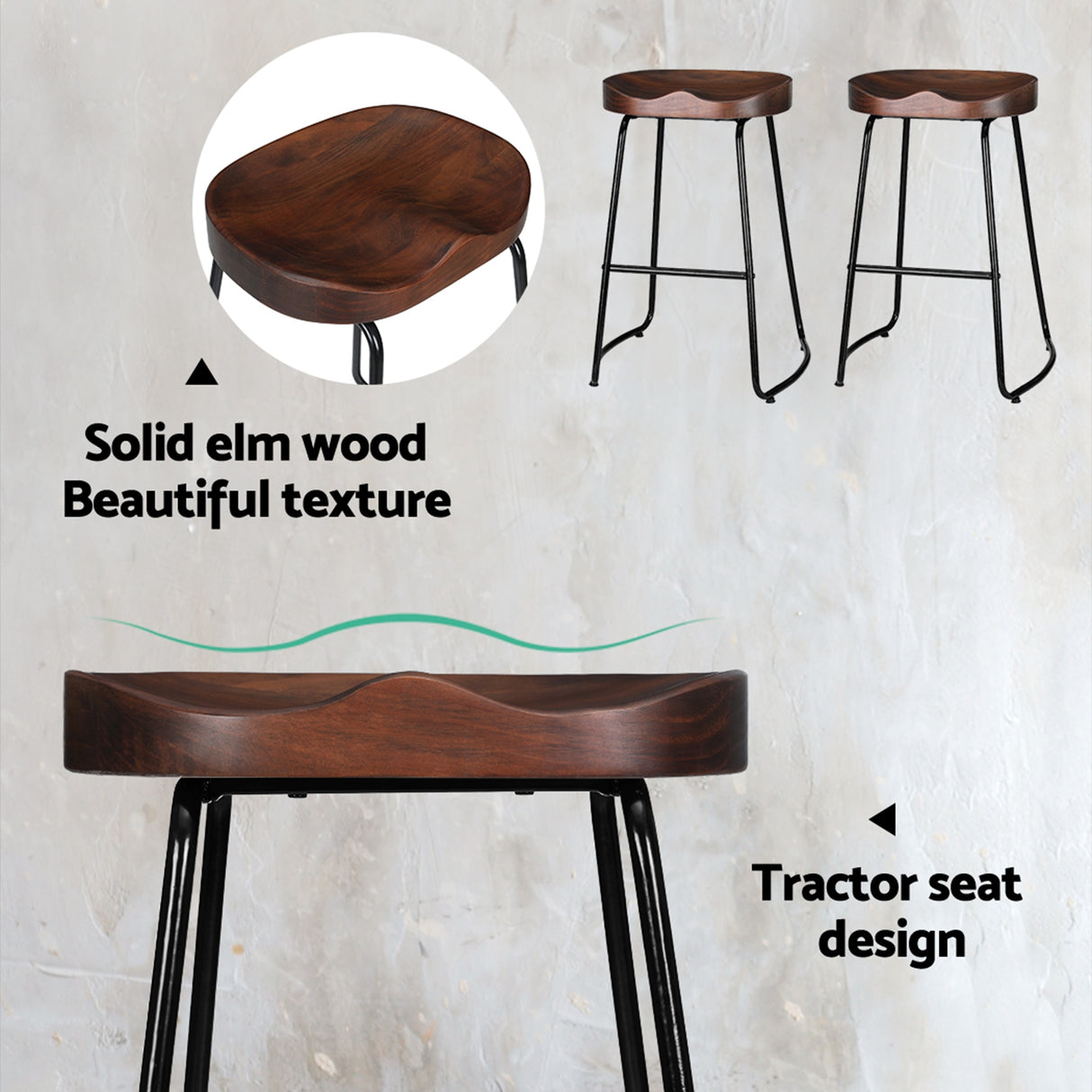 Artiss tractor seat bar stool seat close-up showing pine wood finish — Allure Home Collections