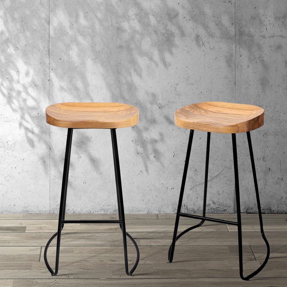 Cape Schanck Tractor Bar Stool, Wooden 75cm 2pcs