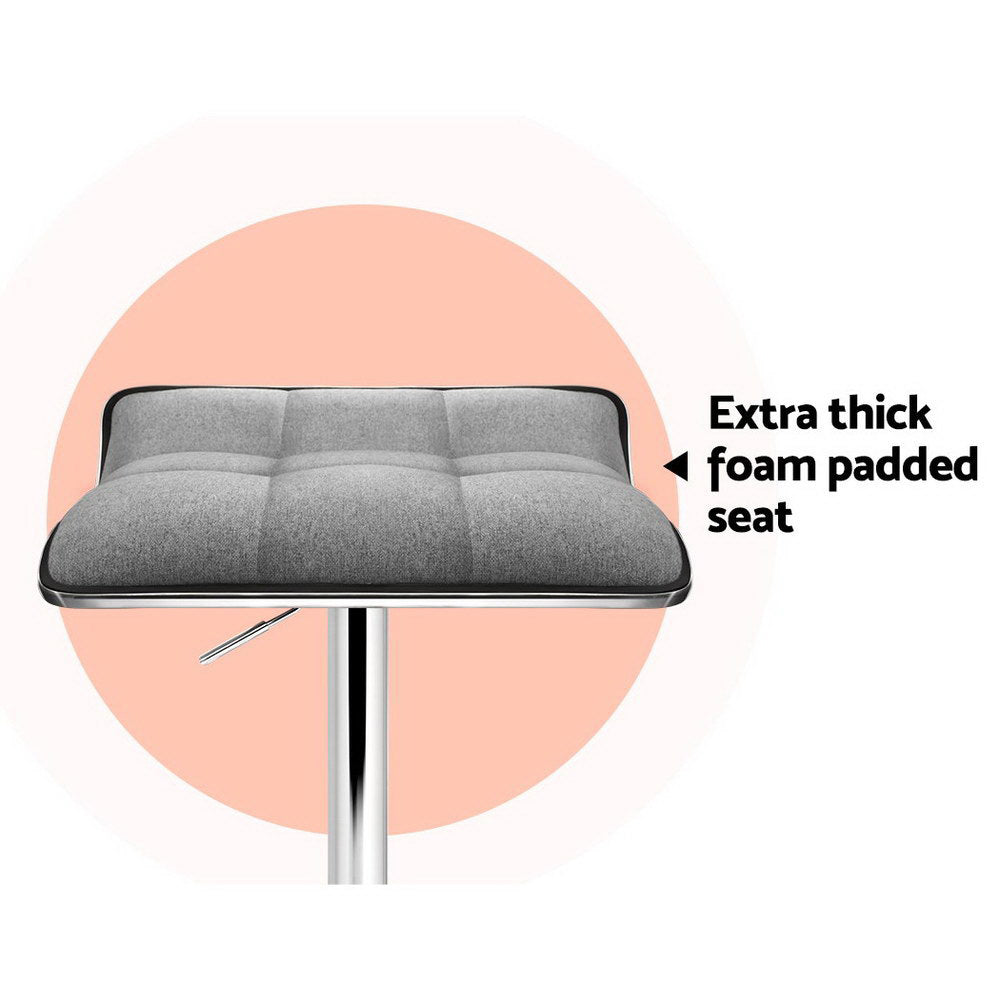 Side profile of Artiss linen bar stool showing chrome base — Allure Home Collections