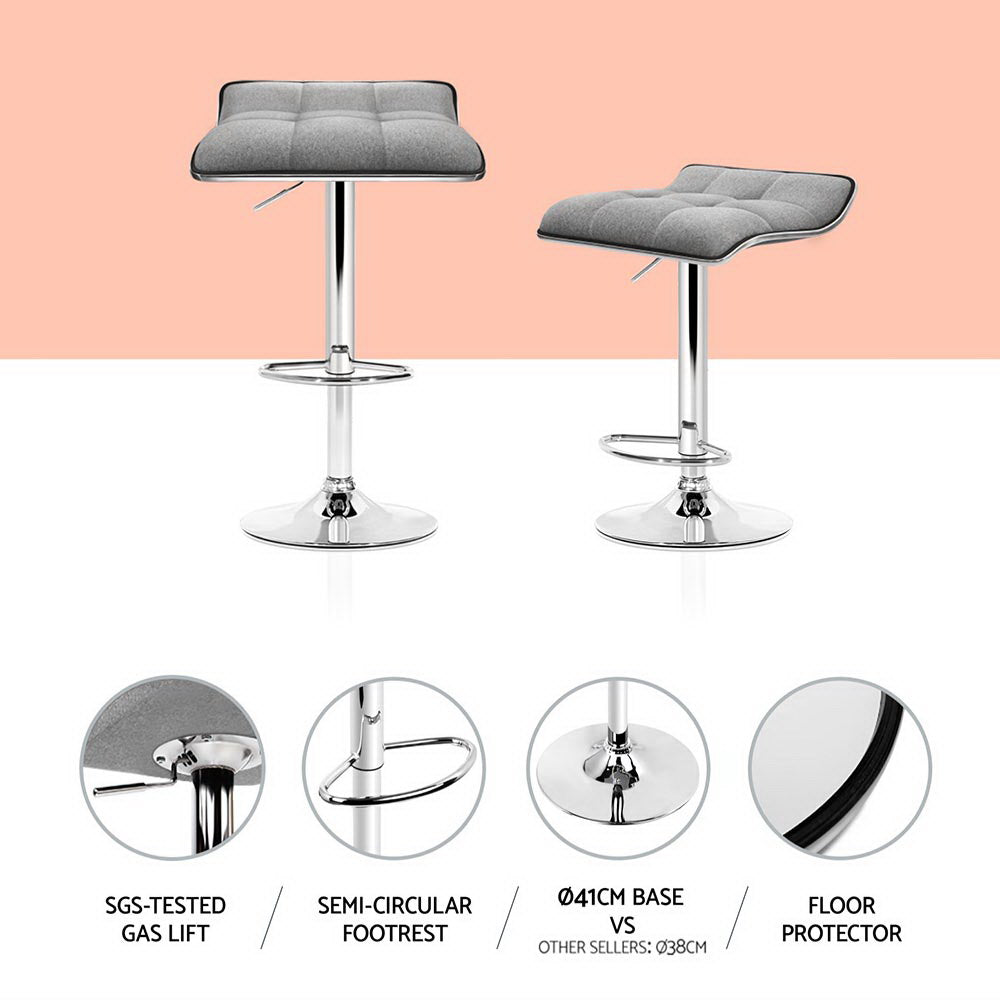 Side profile of Artiss linen bar stool showing chrome gas lift base — Allure Home Collections