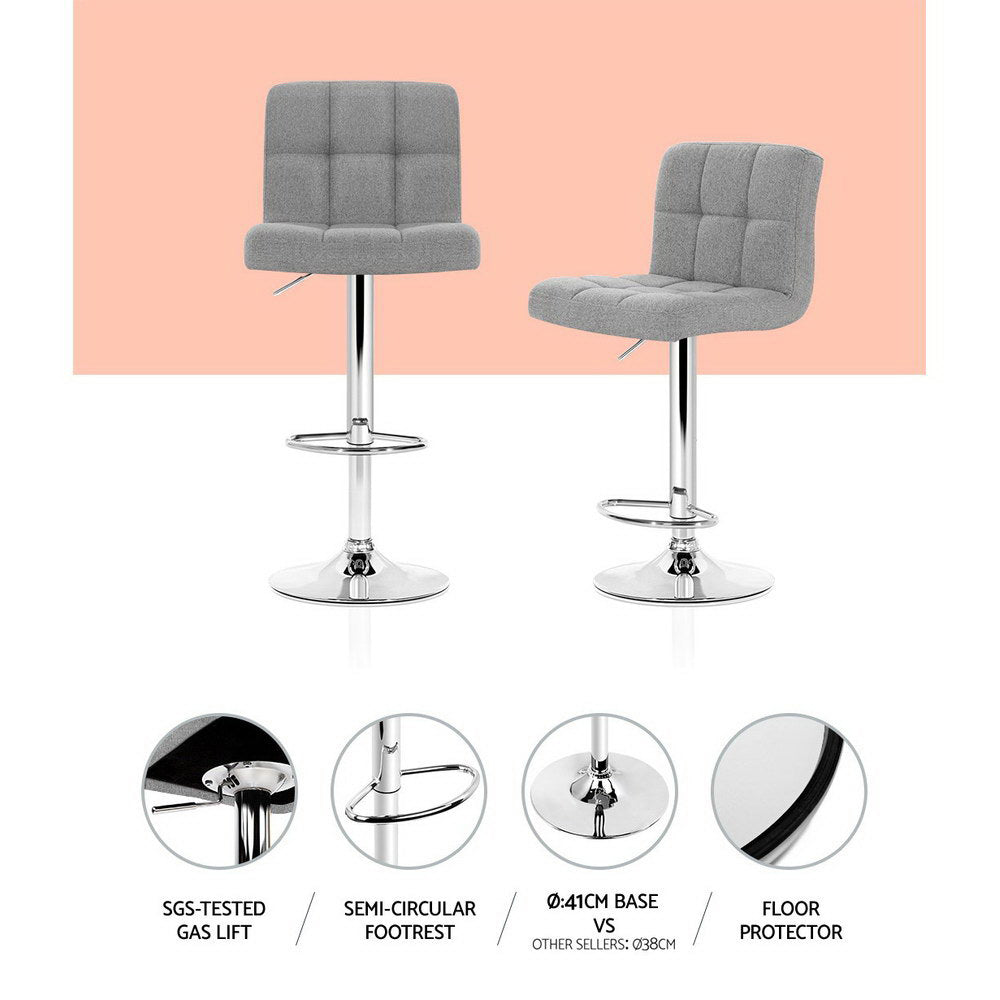 Side profile of Artiss grey fabric bar stool showing chrome gas lift — Allure Home Collections