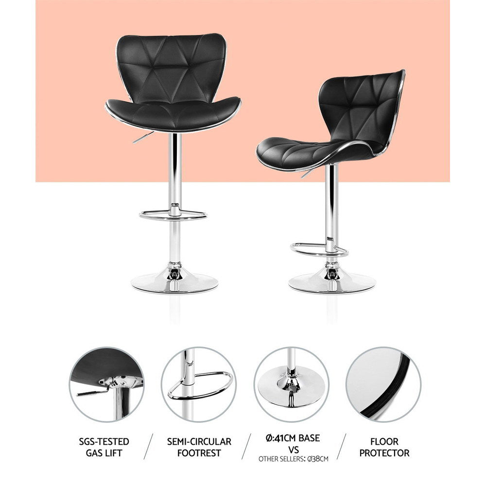 Artiss black PU leather bar stool padded seat close-up — Allure Home Collections