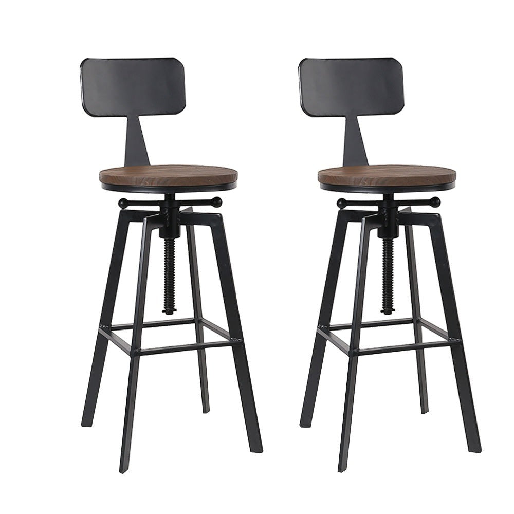 Tooradin black industrial swivel bar stool with elm wood seat in a modern kitchen