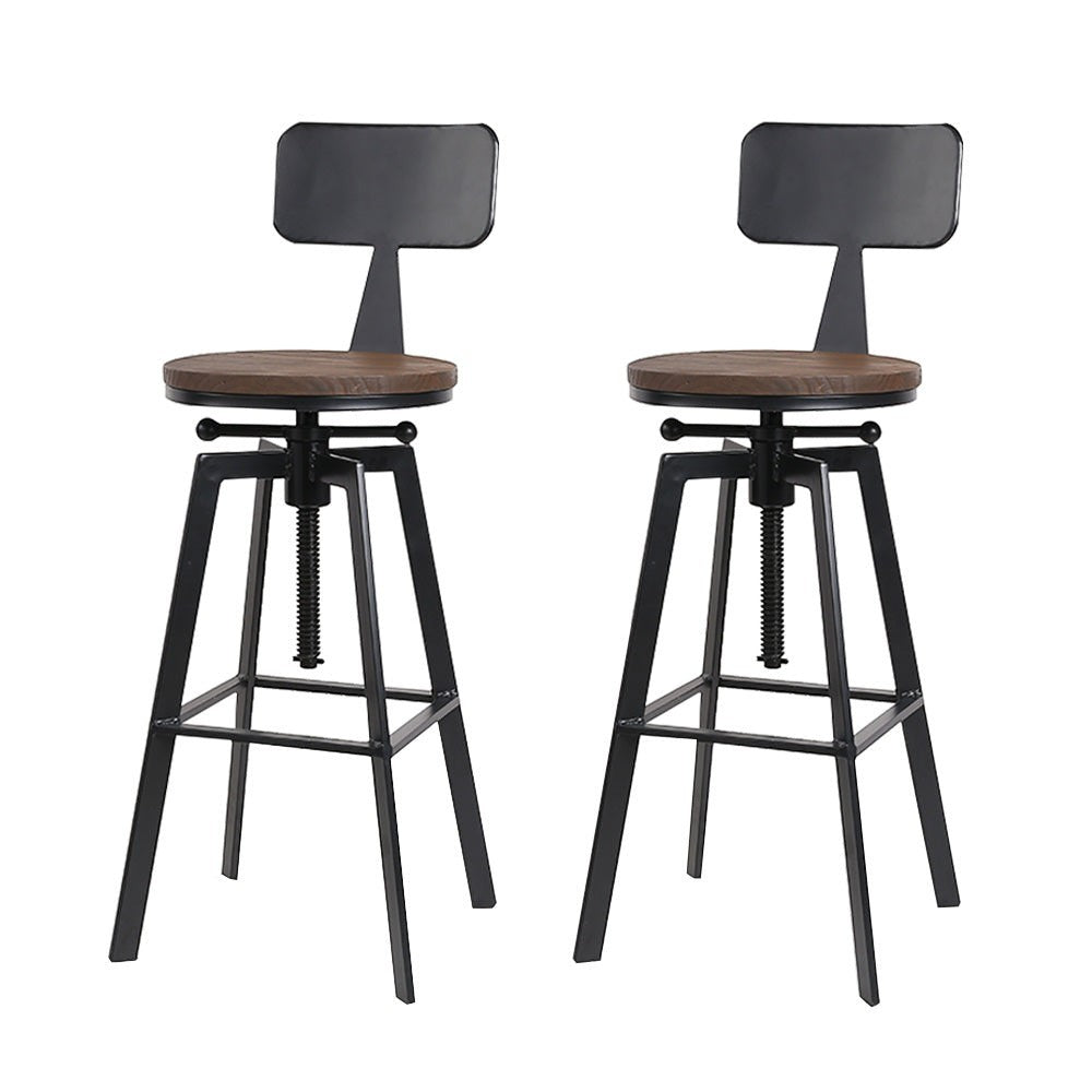 Tooradin black industrial swivel bar stool with elm wood seat in a modern kitchen