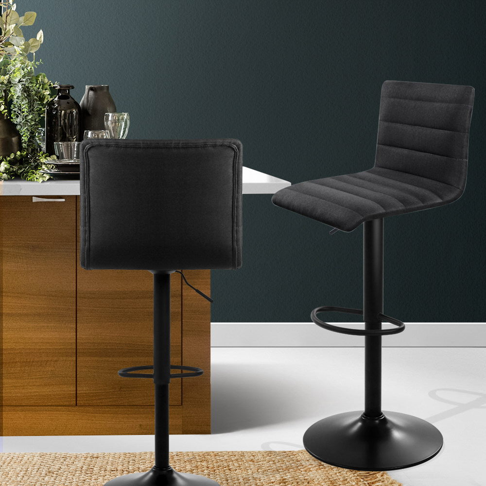 Artiss black linen bar stool footrest ring and chrome base detail — Allure Home Collections