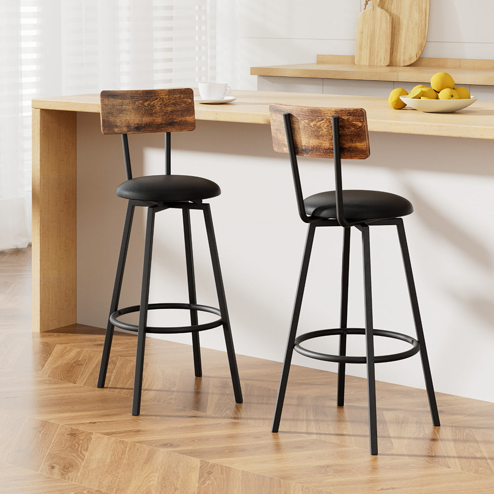 Artiss Industrial Bar Stools - Upholstered Steel Frame