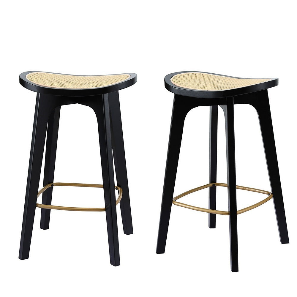 Grantville backless woven rattan bamboo bar stool at a kitchen counter