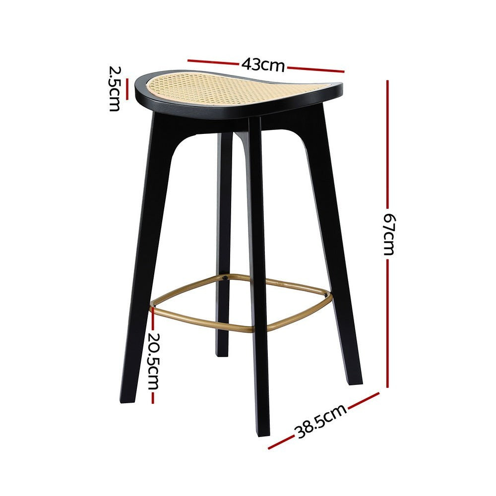 Grantville backless woven rattan bamboo bar stool at a kitchen counter
