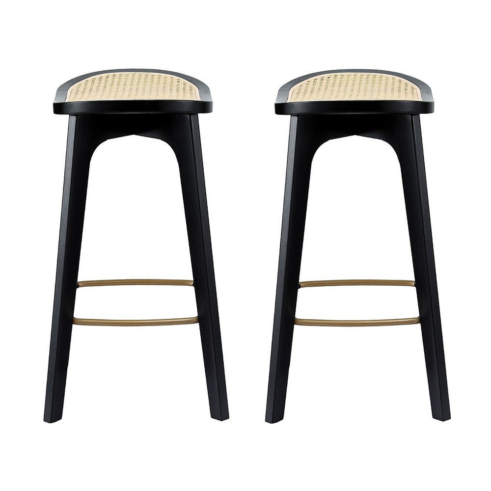 Grantville backless woven rattan bamboo bar stool at a kitchen counter