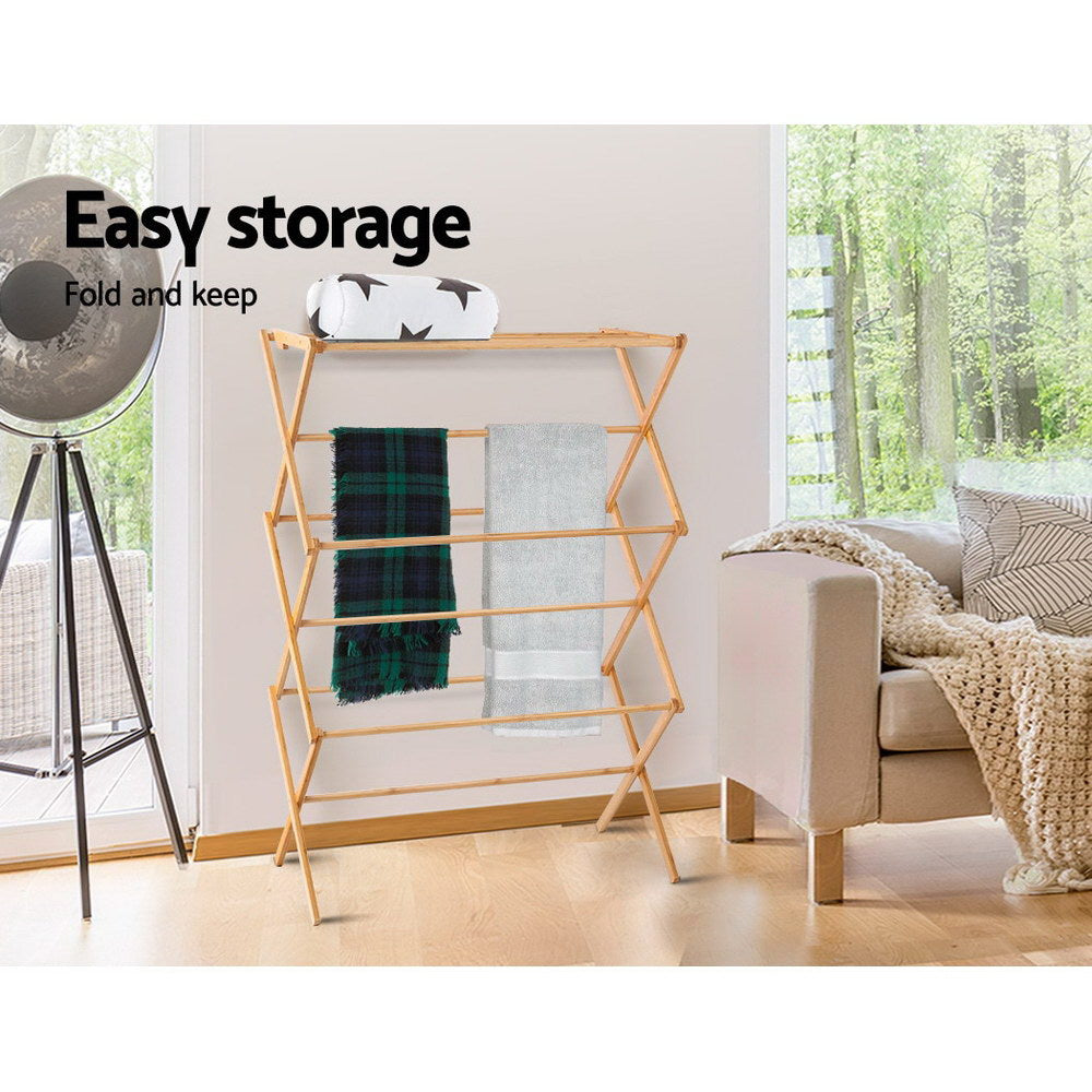 Eco-Friendly Bamboo Folding Clothes Airer
