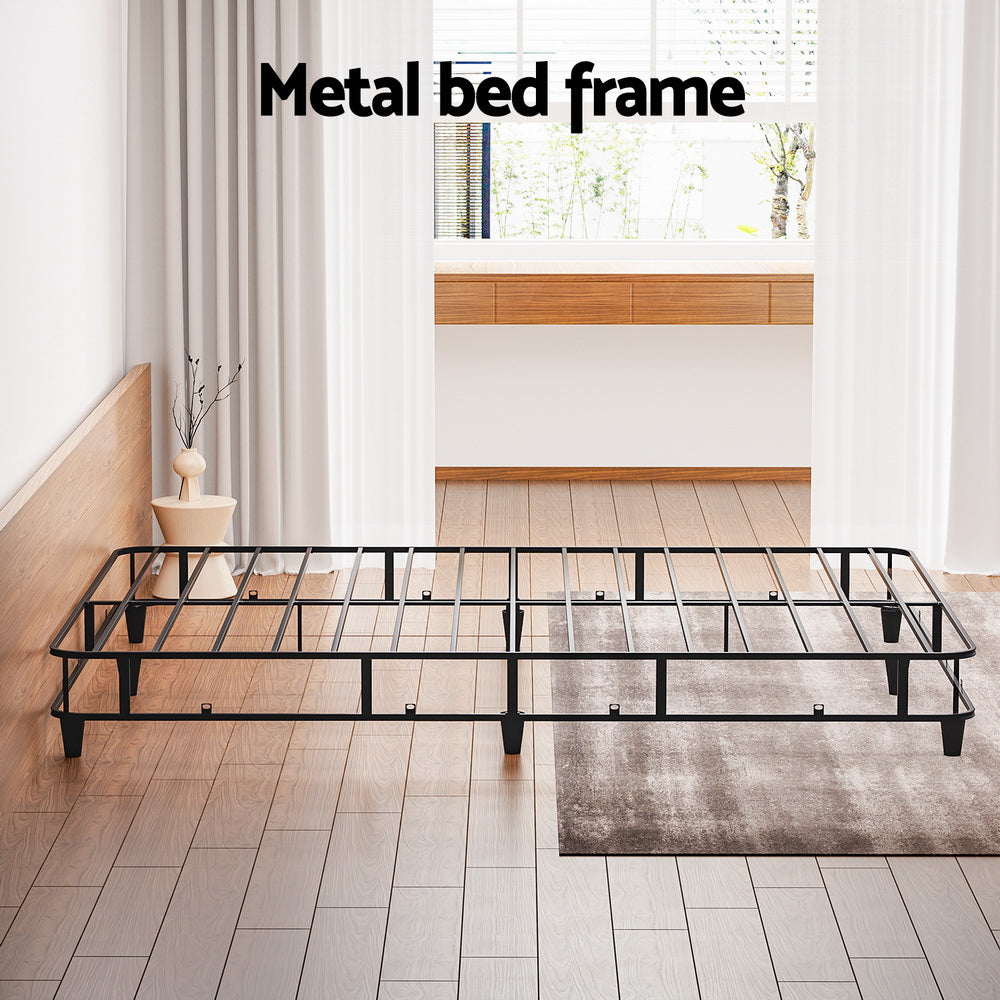 Artiss MASON queen grey metal bed frame from foot end — Allure Home Collections
