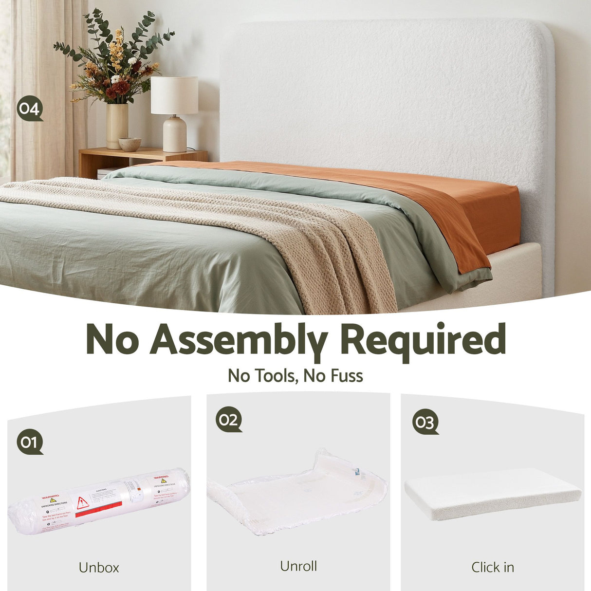 Buckenderra Boucle Bed Head, White Double