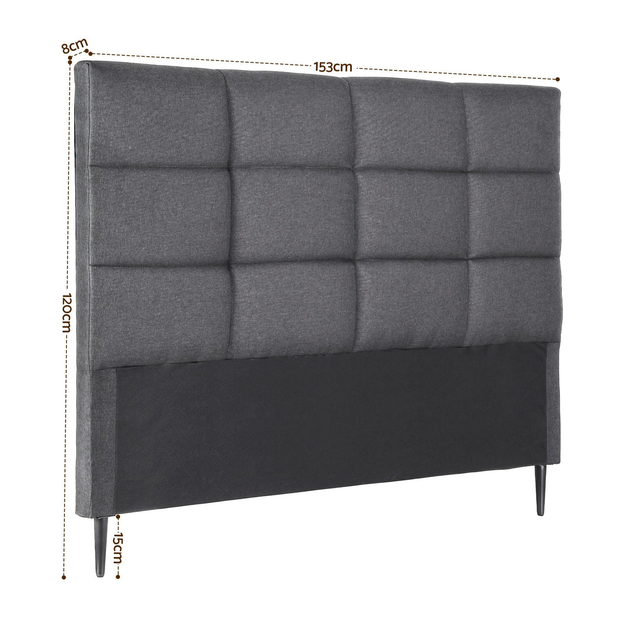 Thredbo charcoal linen grid tufted bed head styled in a calm modern bedroom
