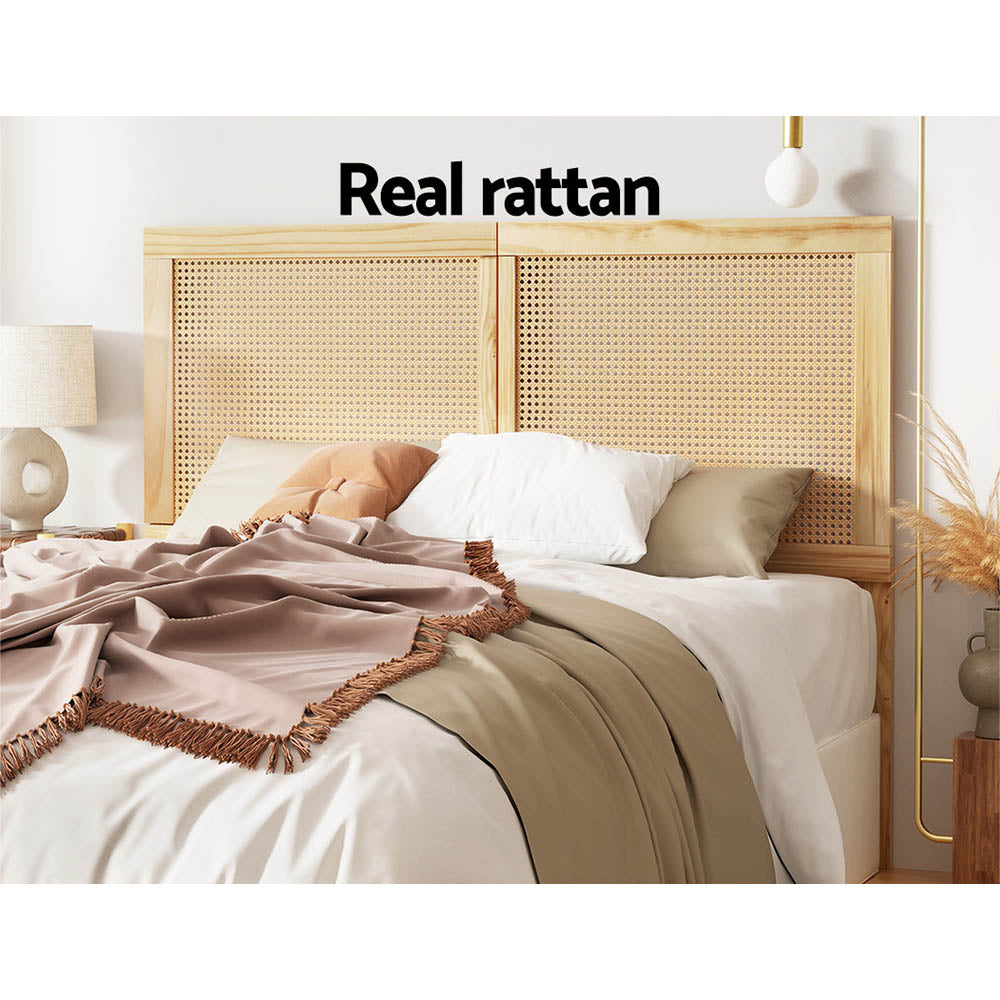 Artiss RIBO double rattan pine headboard styled in bedroom — Allure Home Collections
