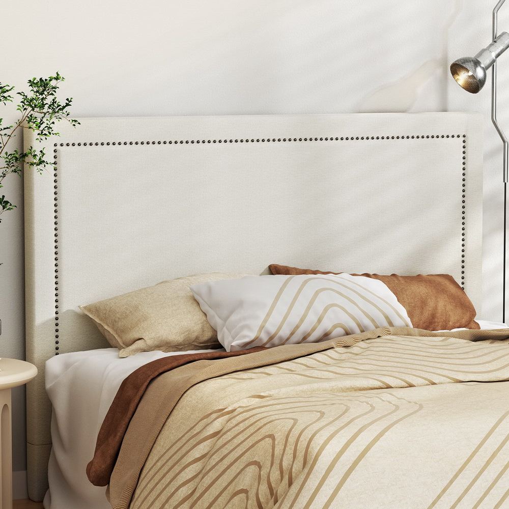 Adaminaby Studded Bed Head, Beige Queen image 1