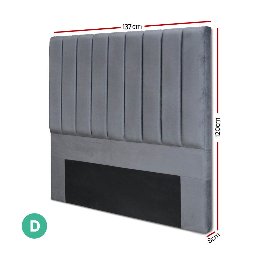 Anembo Velvet Bed Head, Grey Double