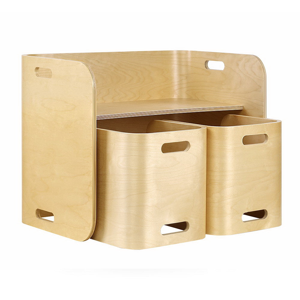 Compact natural wood kids table and chairs set