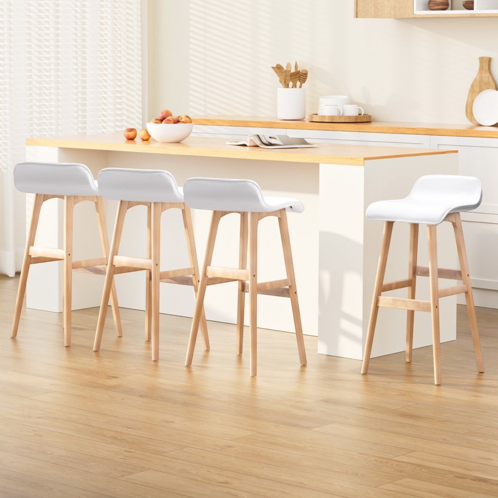 Moorabbin white bentwood faux leather bar stool at a kitchen counter
