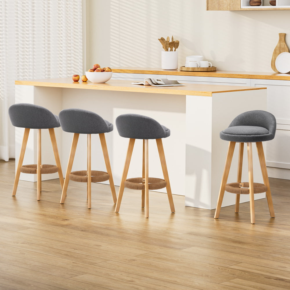 Skye grey bentwood bar stool with padded linen seat in a modern kitchen