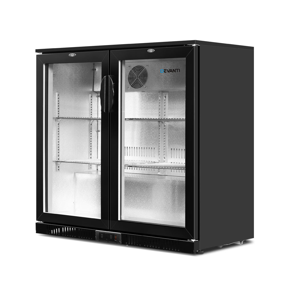 Bar fridge used as a drinks display in a cafe setting