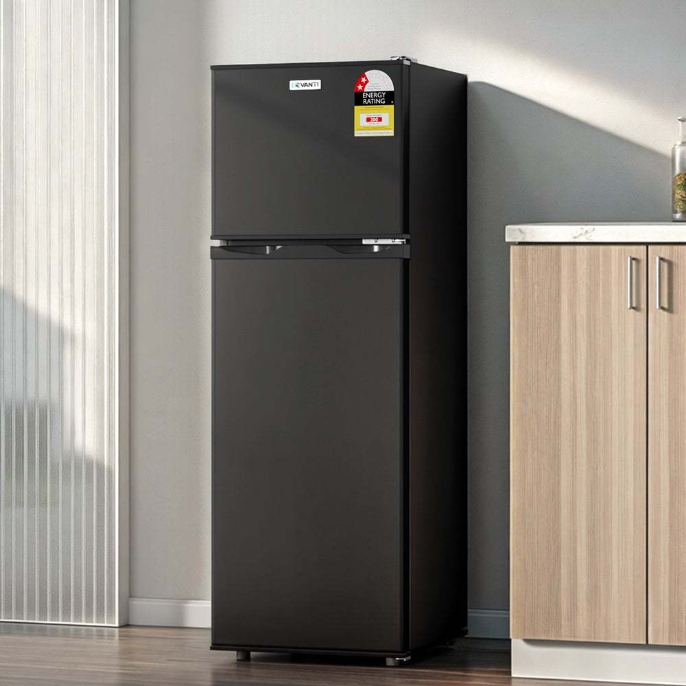 Dimension diagram of the 122 L two door black bar fridge