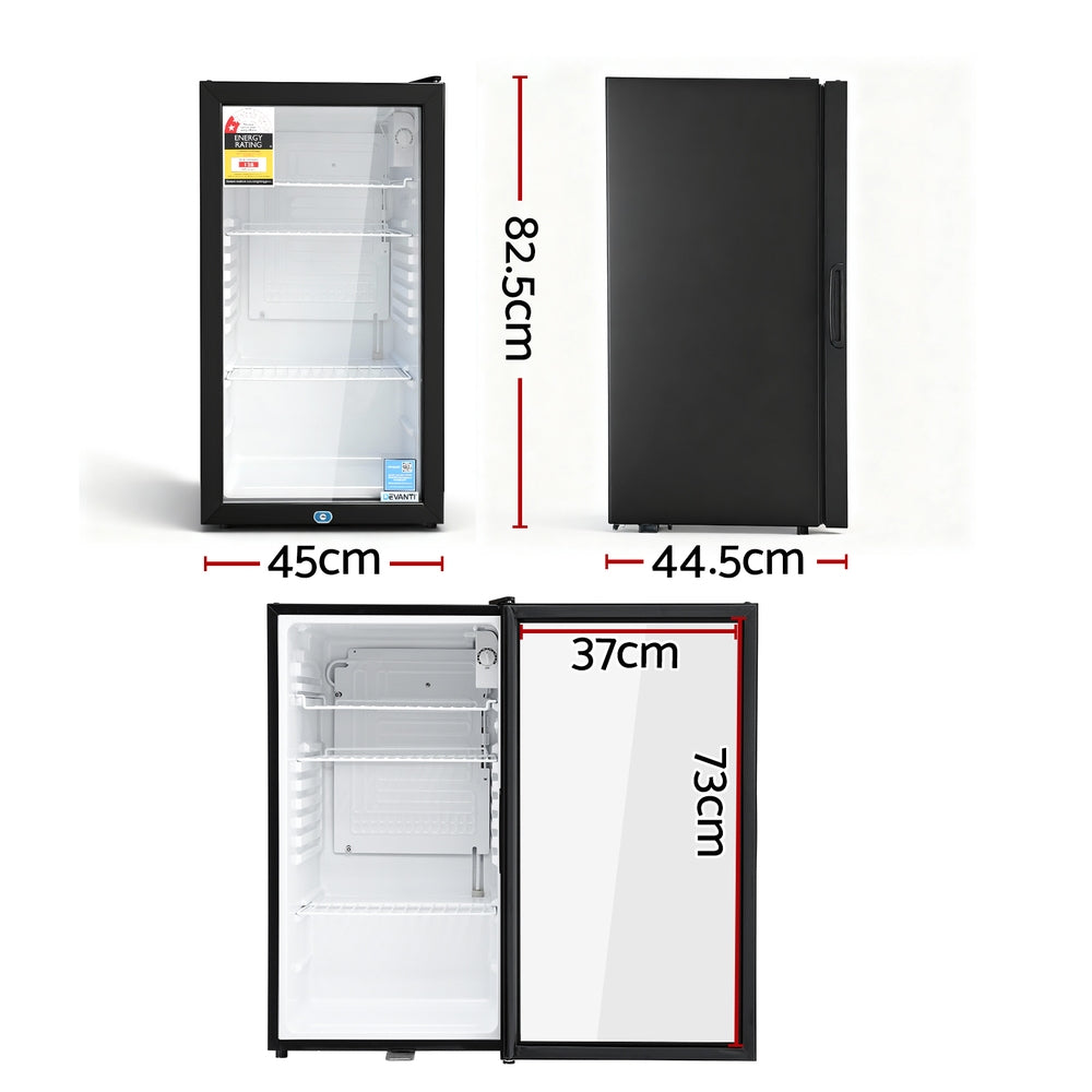 78 L countertop beverage cooler in black shown at an angle
