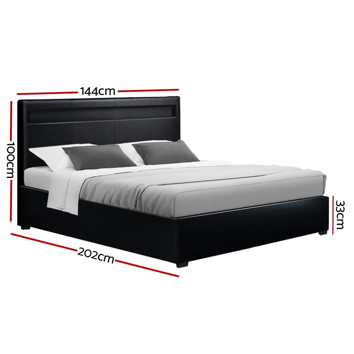 Artiss COLE black gas lift double bed frame open showing hidden storage — Allure Home Collections