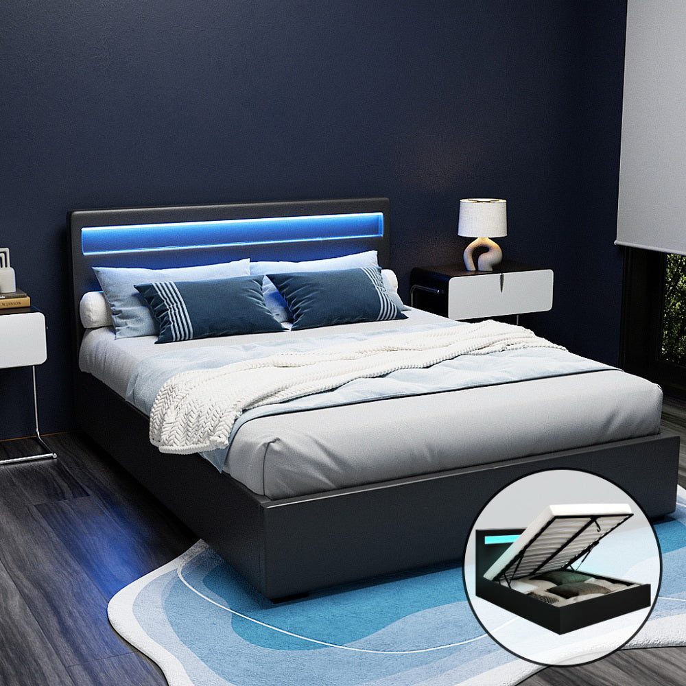 Florence Black Queen bed frame in a modern bedroom