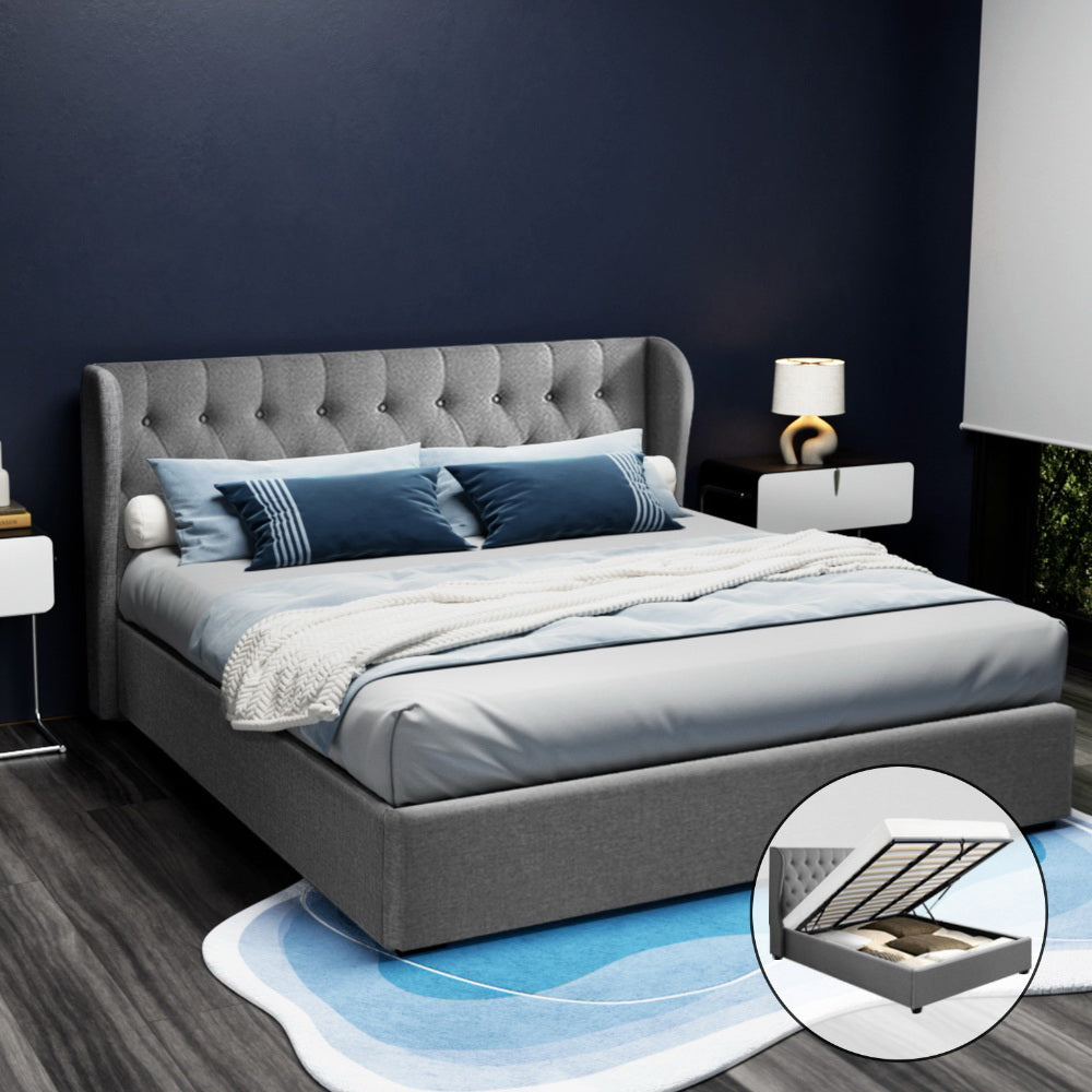 Imola grey King bed frame in a modern bedroom