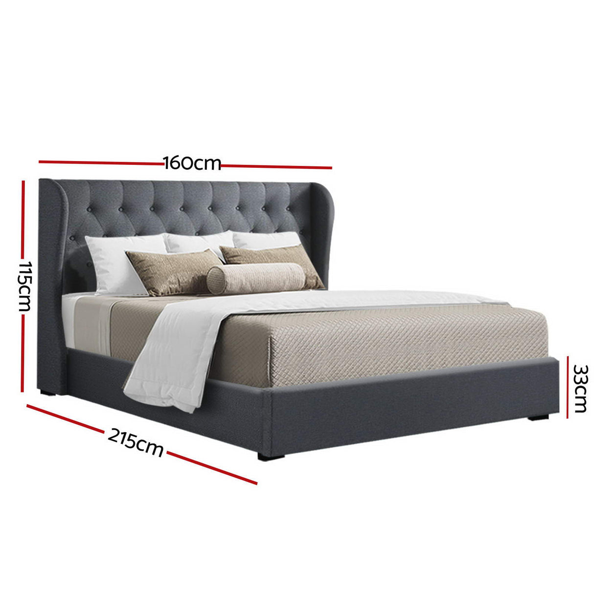 Pisa Queen Gas Lift Bed Frame, Charcoal