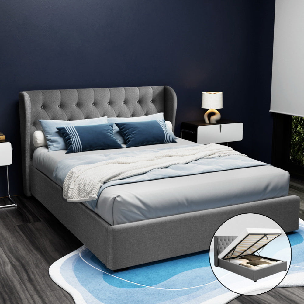Imola grey Queen bed frame in a modern bedroom