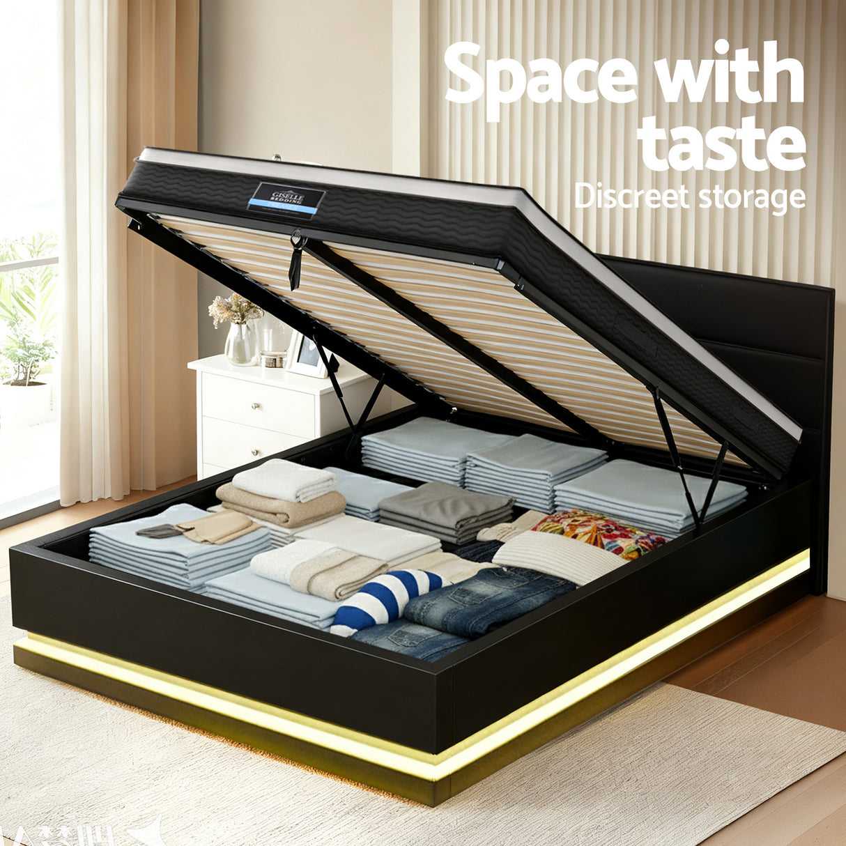 Montalcino Queen Bed Frame with Mattress, Black
