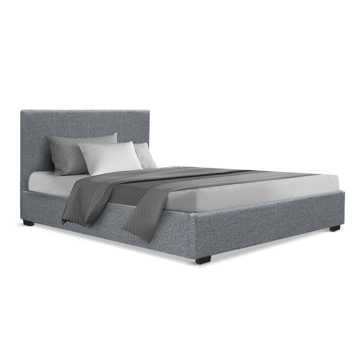 Artiss NINO grey king single gas lift bed frame showing wooden arched slat base — Allure Home Collections